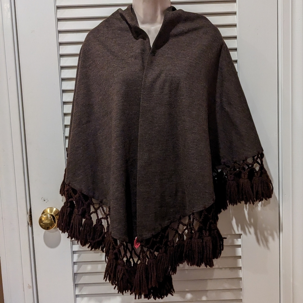 Vintage Poncho Cape with Fringe